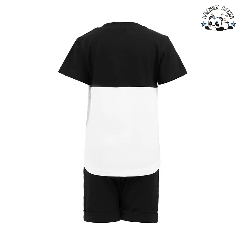 LEZONKIDS - Hot Sale Summer Short Sleeve Contrast Color T Shirt Top Elastic Solid Shorts Outfits Cute Boys Set for Kids